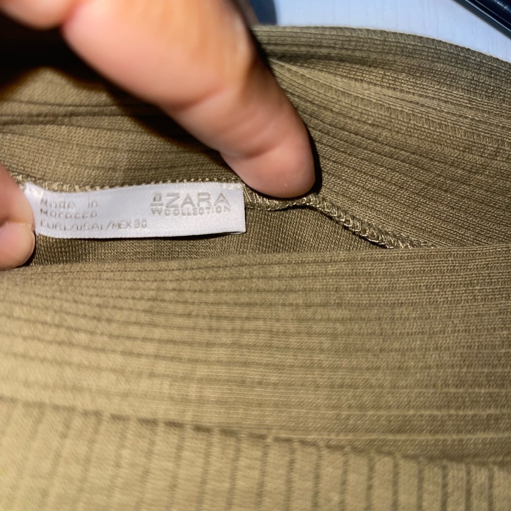 Zara Olive Green Ribbed Top